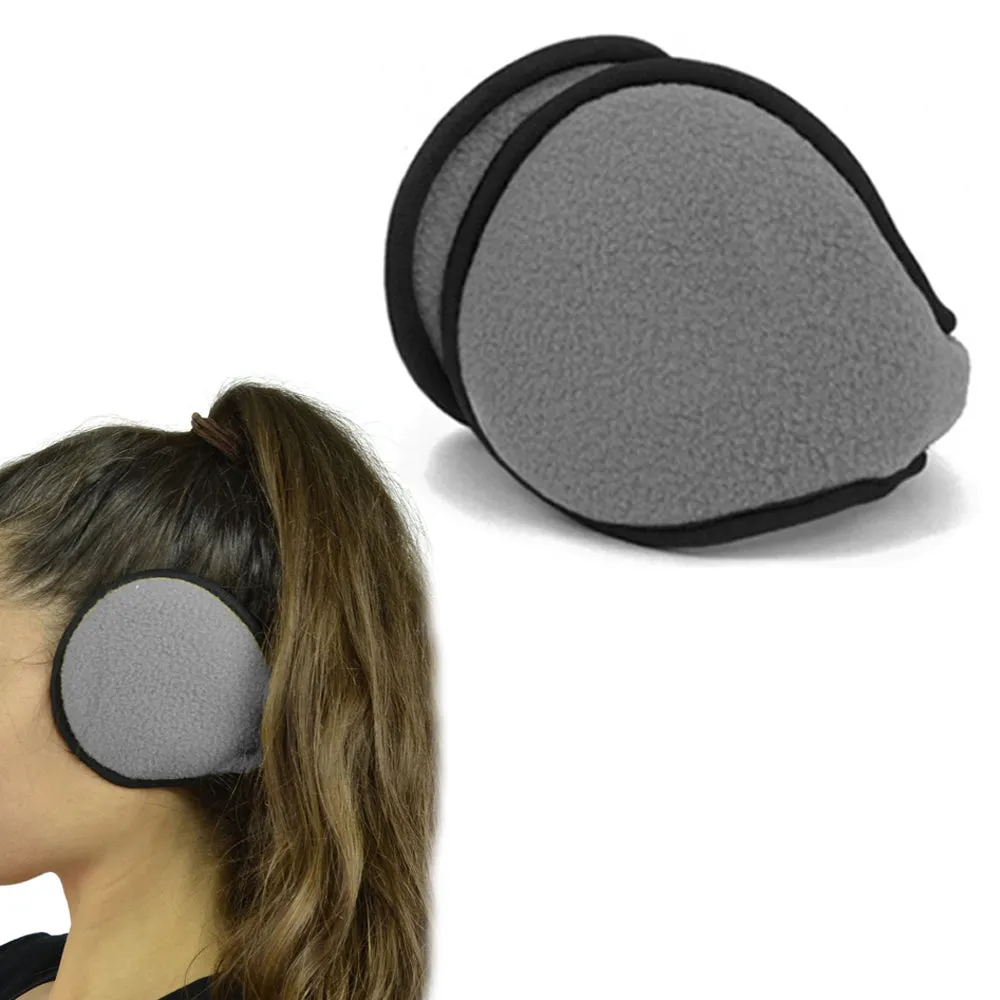 1 Grey Ear Muff Warmers Winter Basic Polar Fleece Earmuff Grip Wrap Soft Unisex