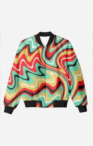 Abstract Waves - Unisex Printed Bomber Jacket with Pockets