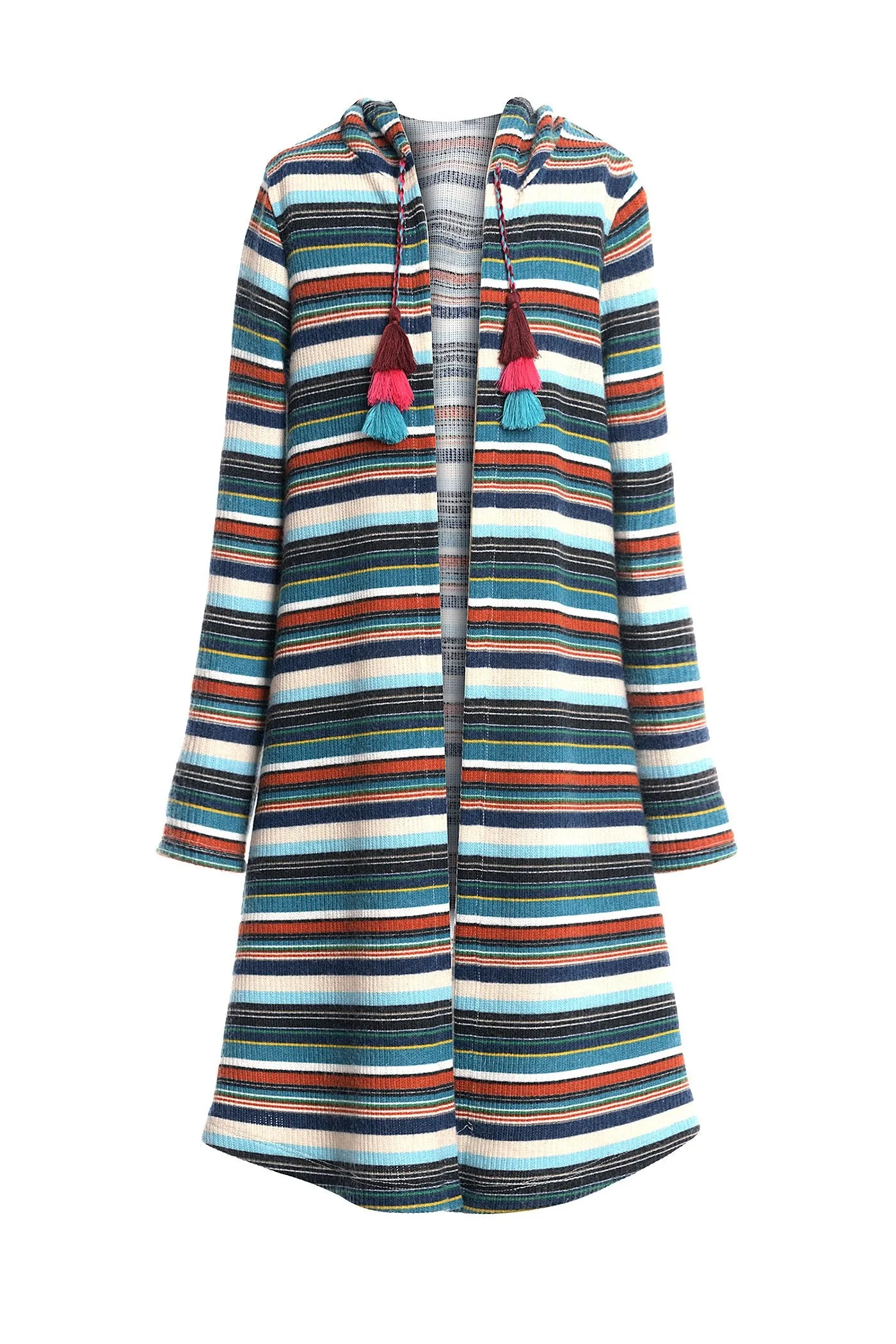 Big Girls Striped Knit Long Hoodie Cardigan