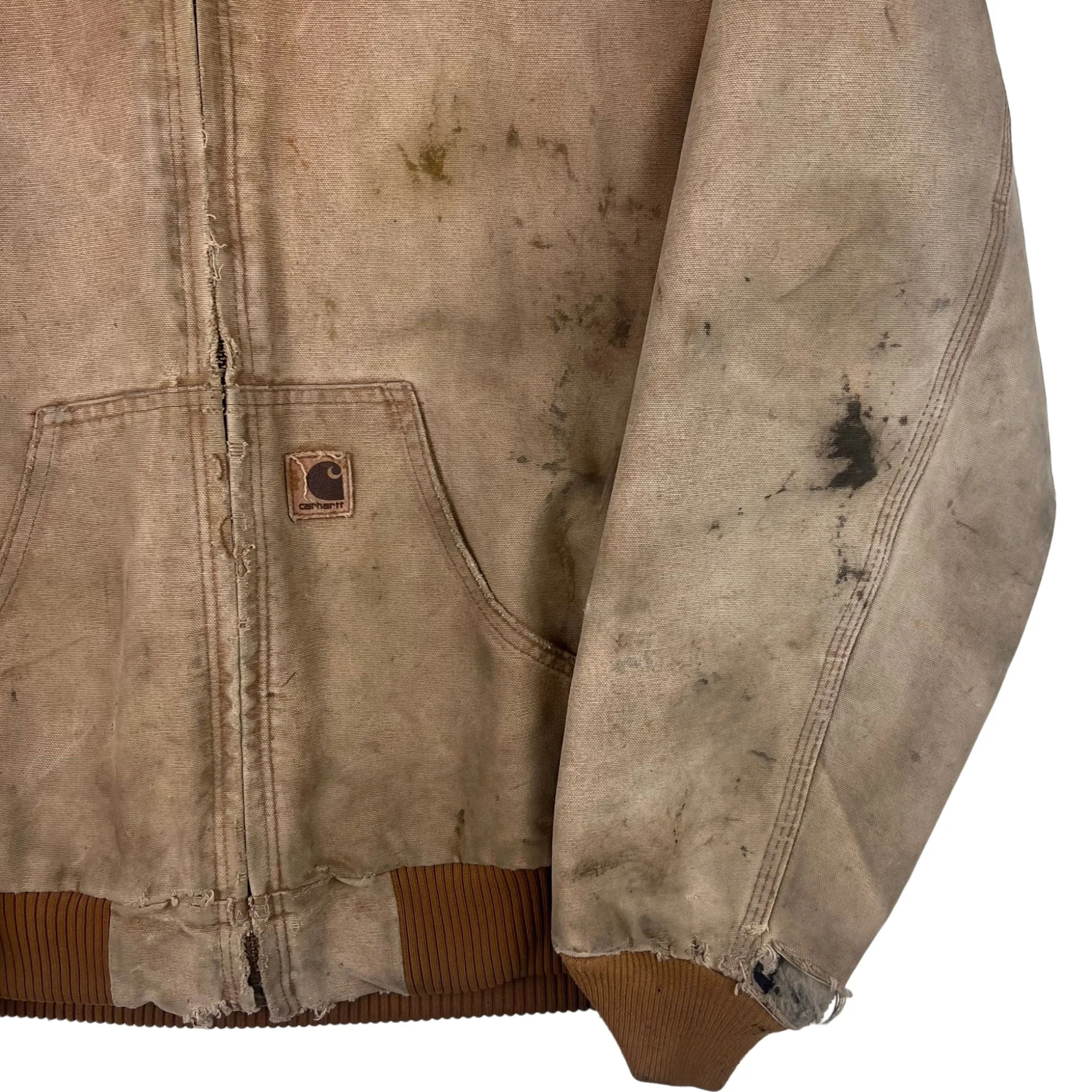 Carhartt Hooded Active Workwear Distressed Jacket Beige J130 BRN