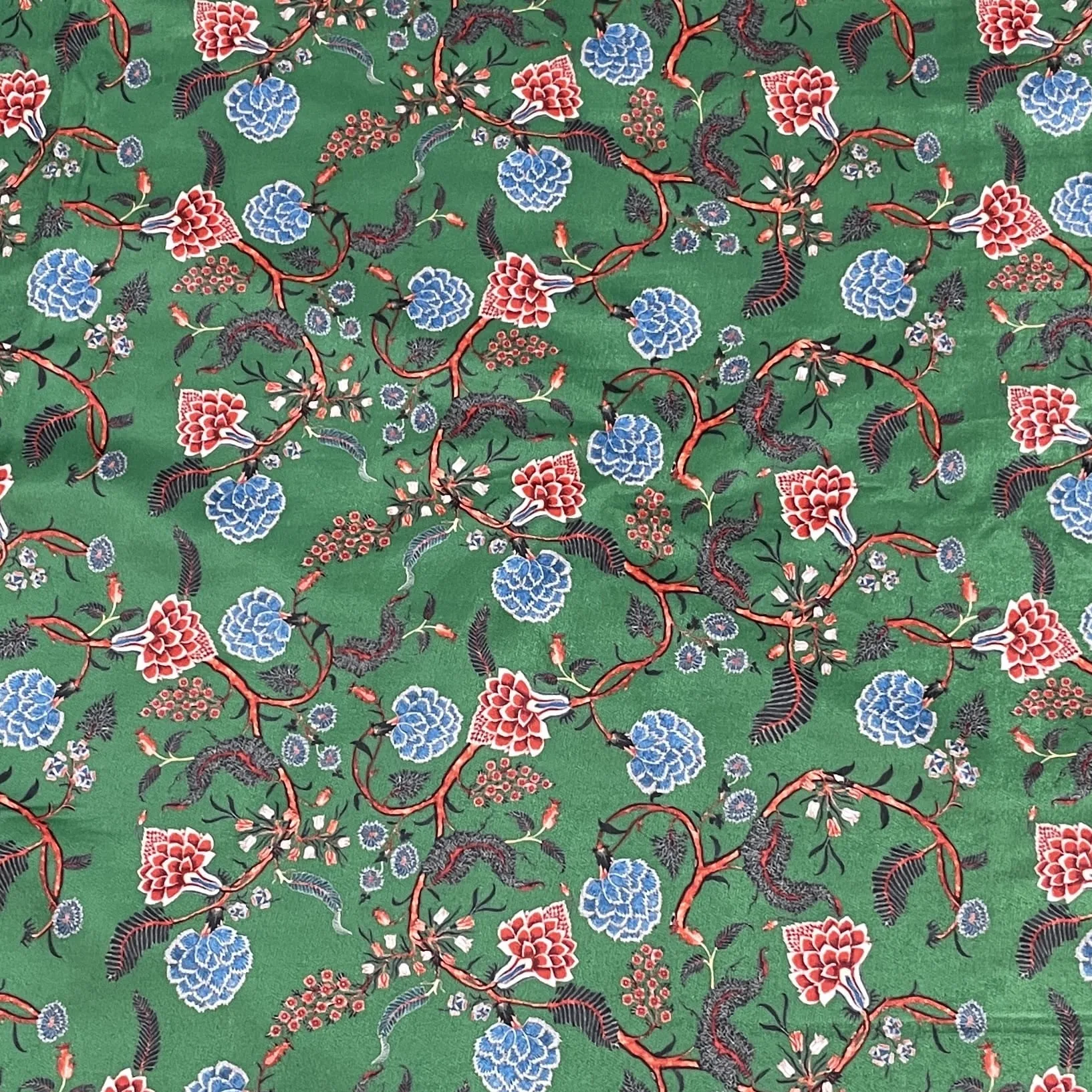 Classic Green Floral Print Velvet Fabric