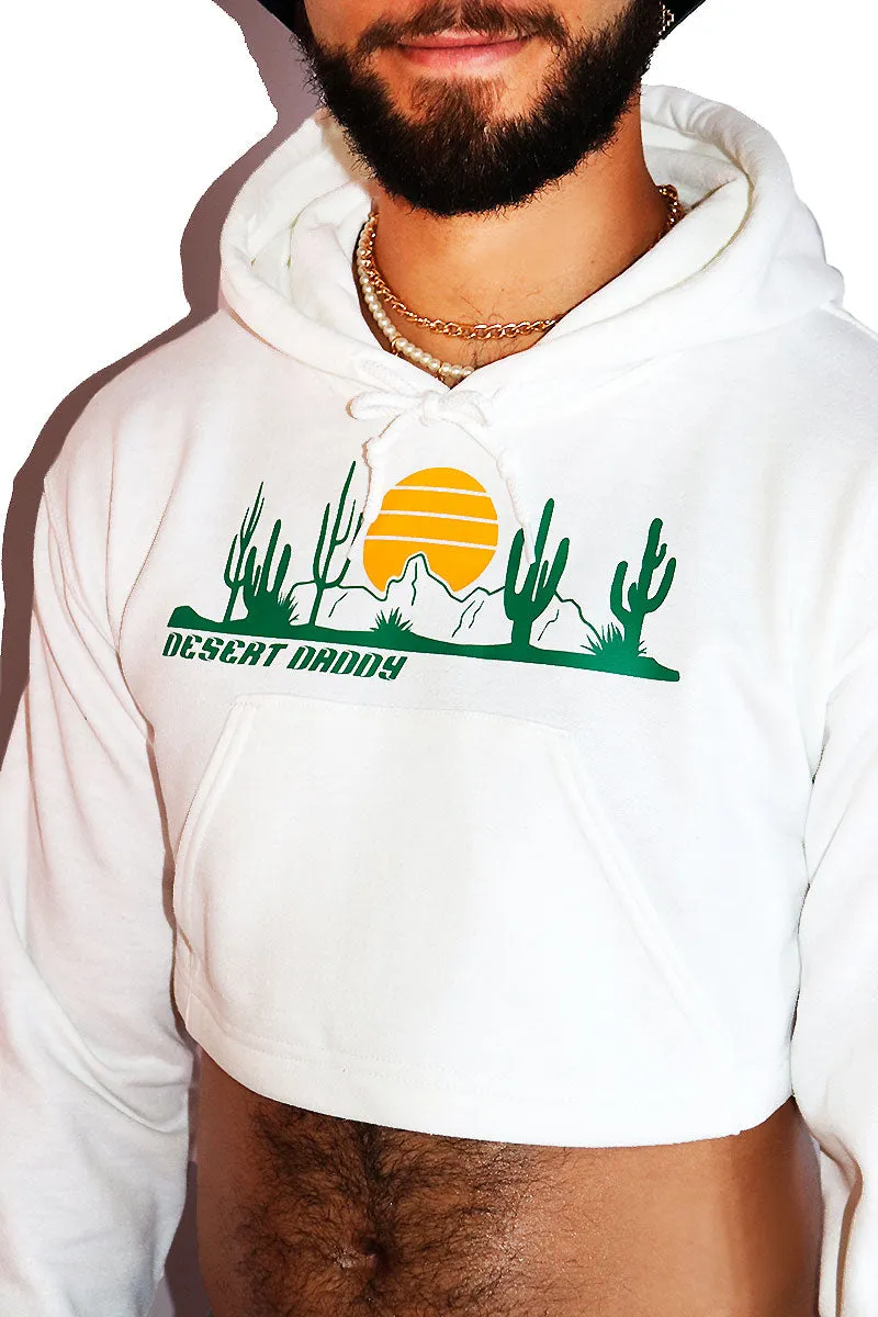 Desert Daddy Long Sleeve Crop Hoodie-White