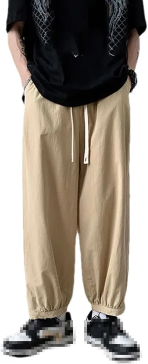 Disimlarl Men's Casual Pants Solid Color Drawstring Harem Pants Wide Leg Trousers Loose Sweatpants