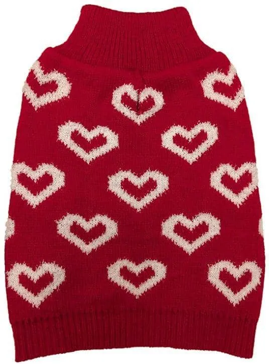 Fashion Pet All Over Hearts Dog Sweater Red - Medium