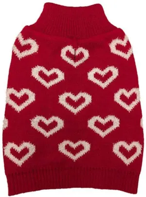 Fashion Pet All Over Hearts Dog Sweater Red - Medium