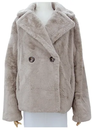 FAUX FUR 2 BUTTON COAT - SAND