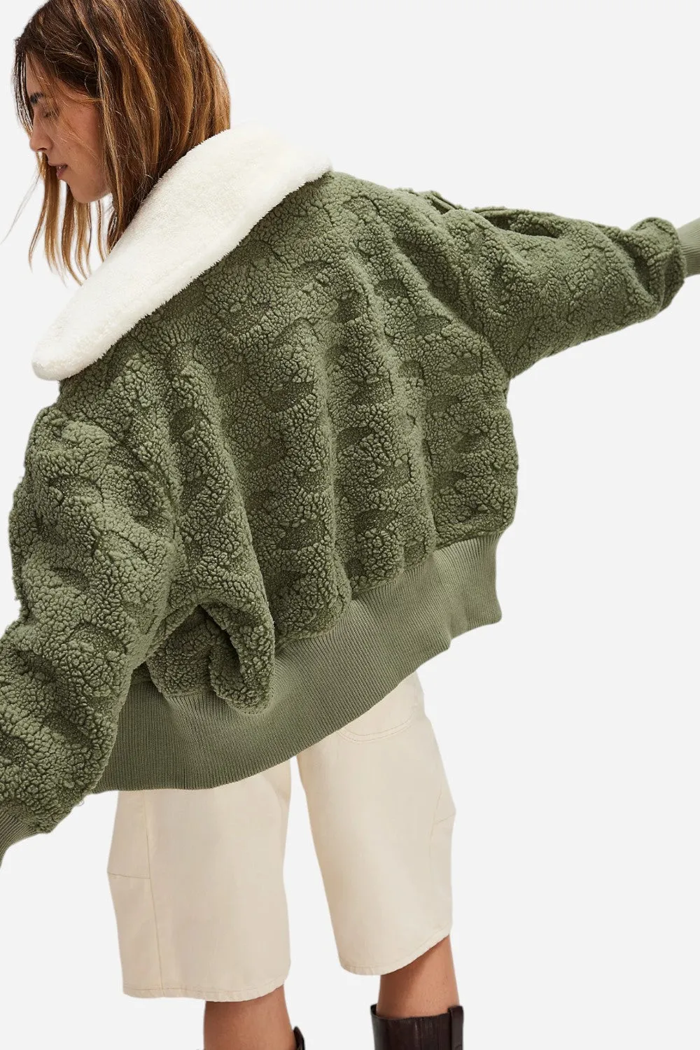 Free People Cozy Up Cardi in Crystal Kelp Combo