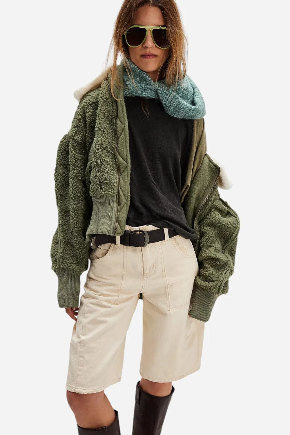 Free People Cozy Up Cardi in Crystal Kelp Combo
