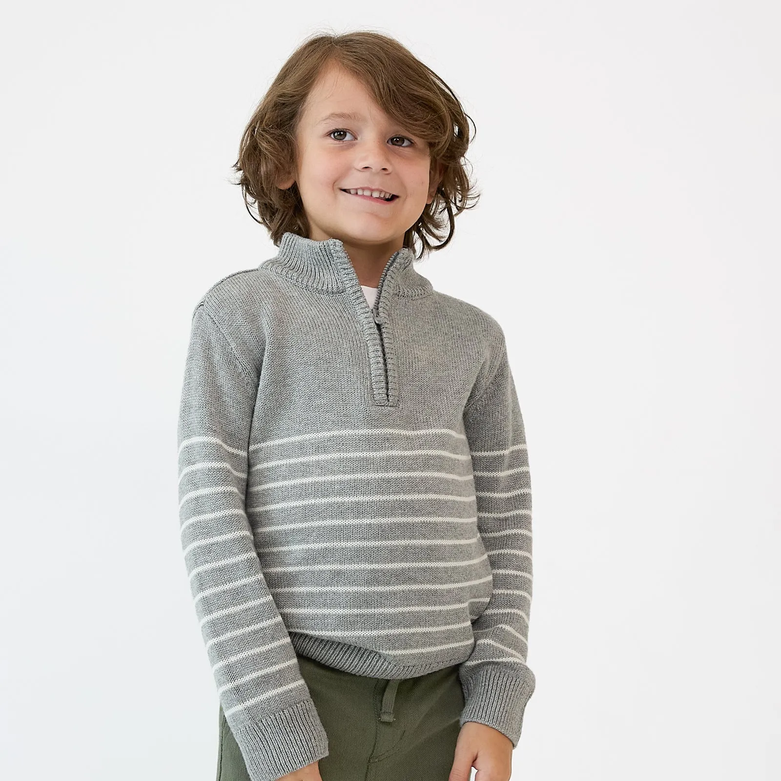 Heather Gray Stripes Zip Sweater