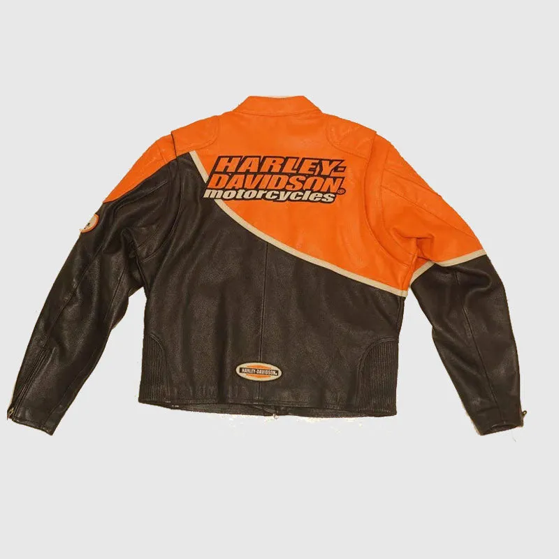 High Quality Harley Davidson Speed Black Orange Leather Jacket