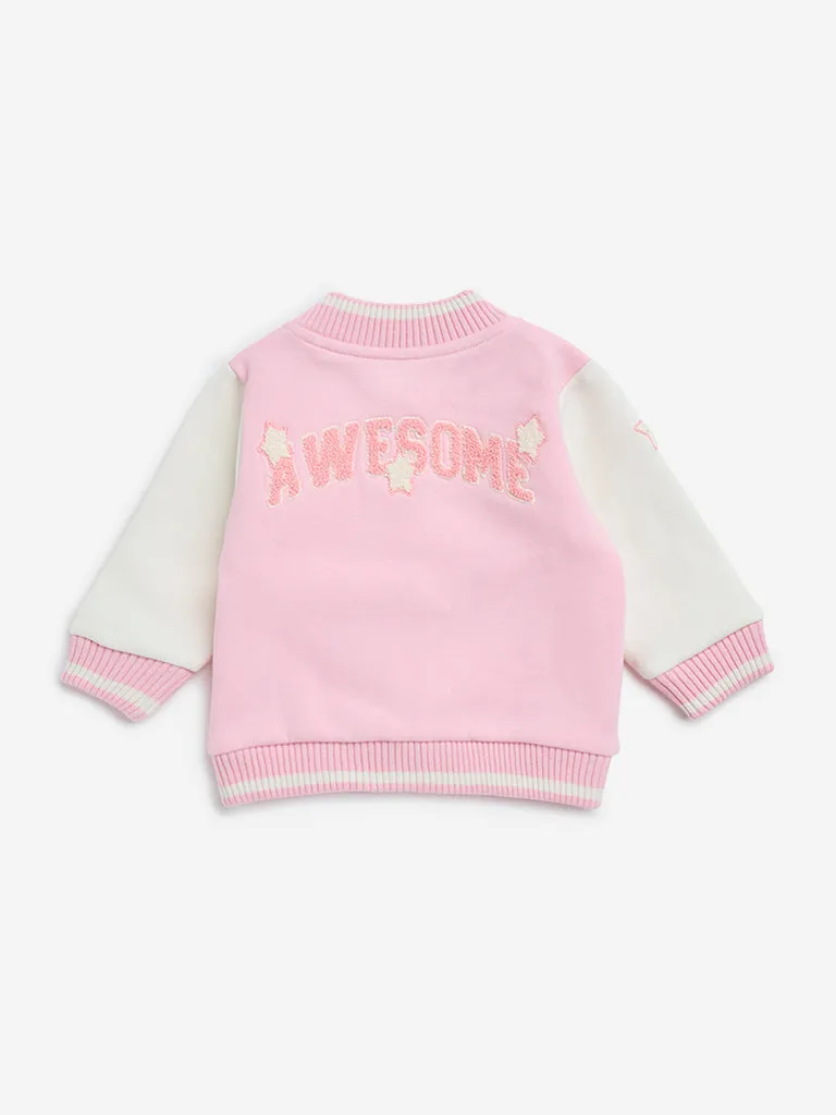 HOP Baby Pink Applique-Detailed Cotton-Blend Varsity Jacket