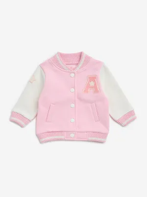 HOP Baby Pink Applique-Detailed Cotton-Blend Varsity Jacket