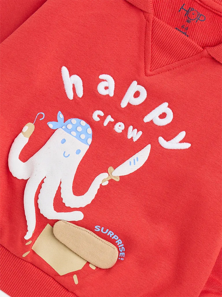 HOP Baby Red Applique-Detailed Cotton-Blend Sweatshirt