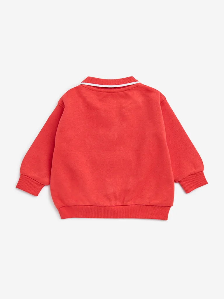 HOP Baby Red Applique-Detailed Cotton-Blend Sweatshirt