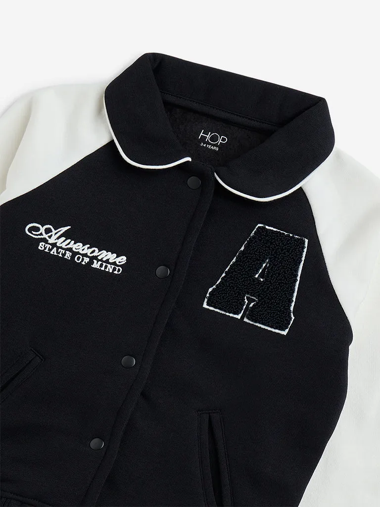 HOP Kids Black Applique-Detailed Cotton-Blend Jacket