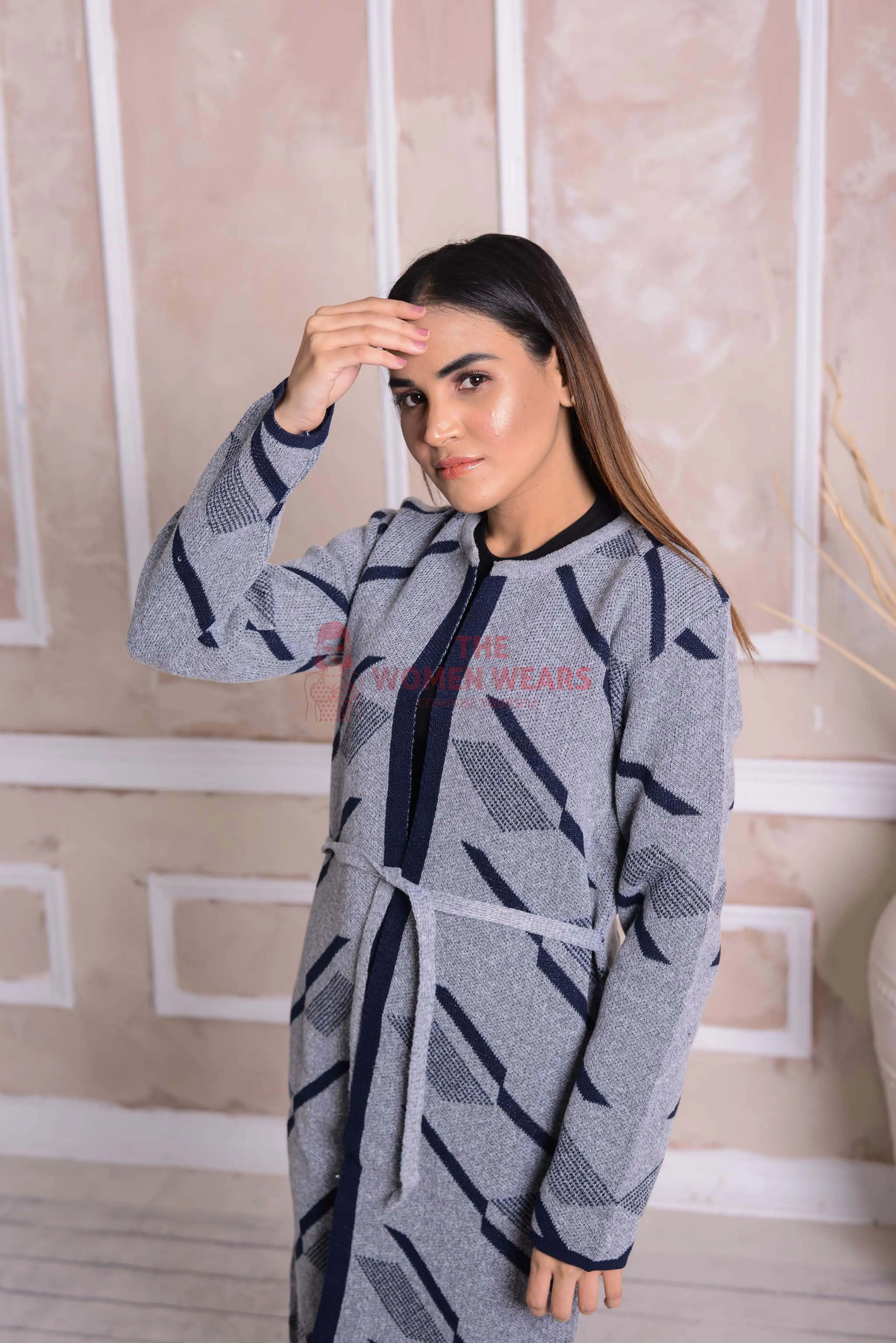 Imported Front Open Cool Grey Cozy Belted Cardigan Sweater - (CGN38)