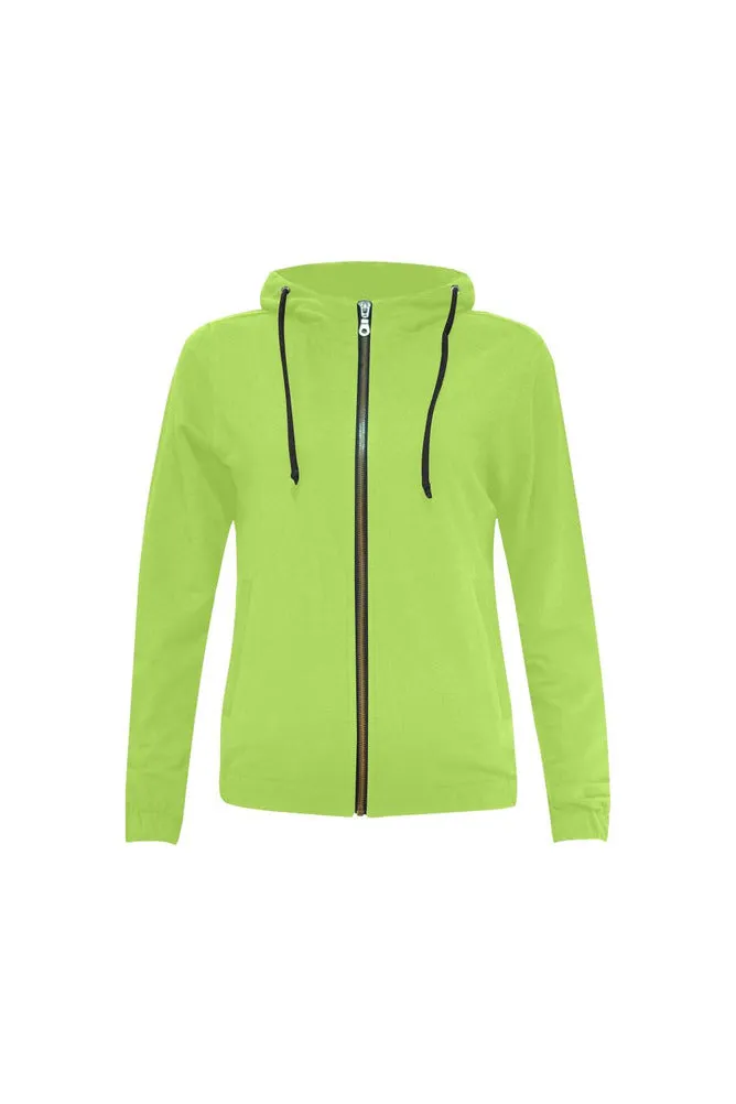 Lime Green All Over Print Full Zip Hoodie for Women (Model H14)