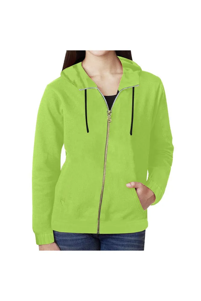 Lime Green All Over Print Full Zip Hoodie for Women (Model H14)