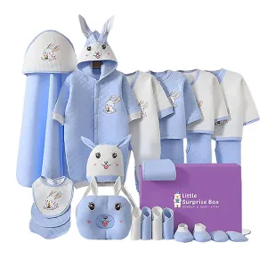 Little Surprise Box 24 Pcs Winter Wear White Blue Dual Bunny Newborn Baby Girl/ Boy Gift Hamper Box