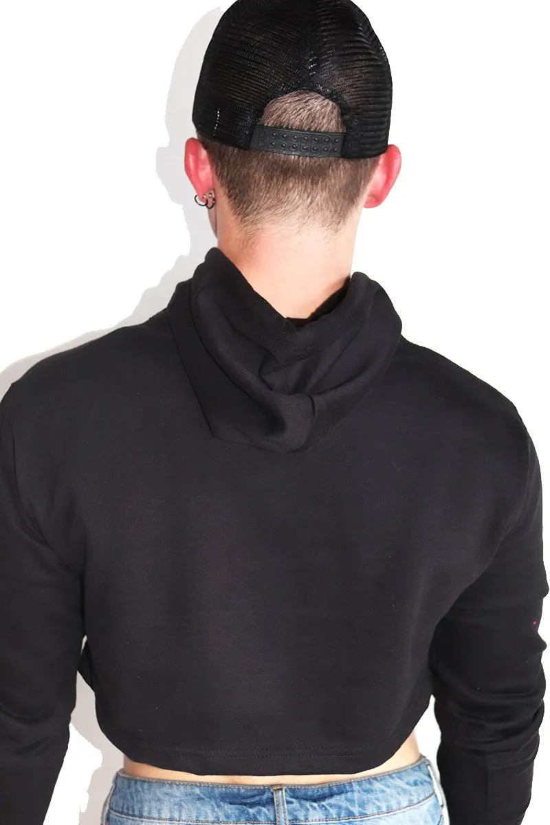 Logo Racing Long Sleeve Crop Hoodie-Black