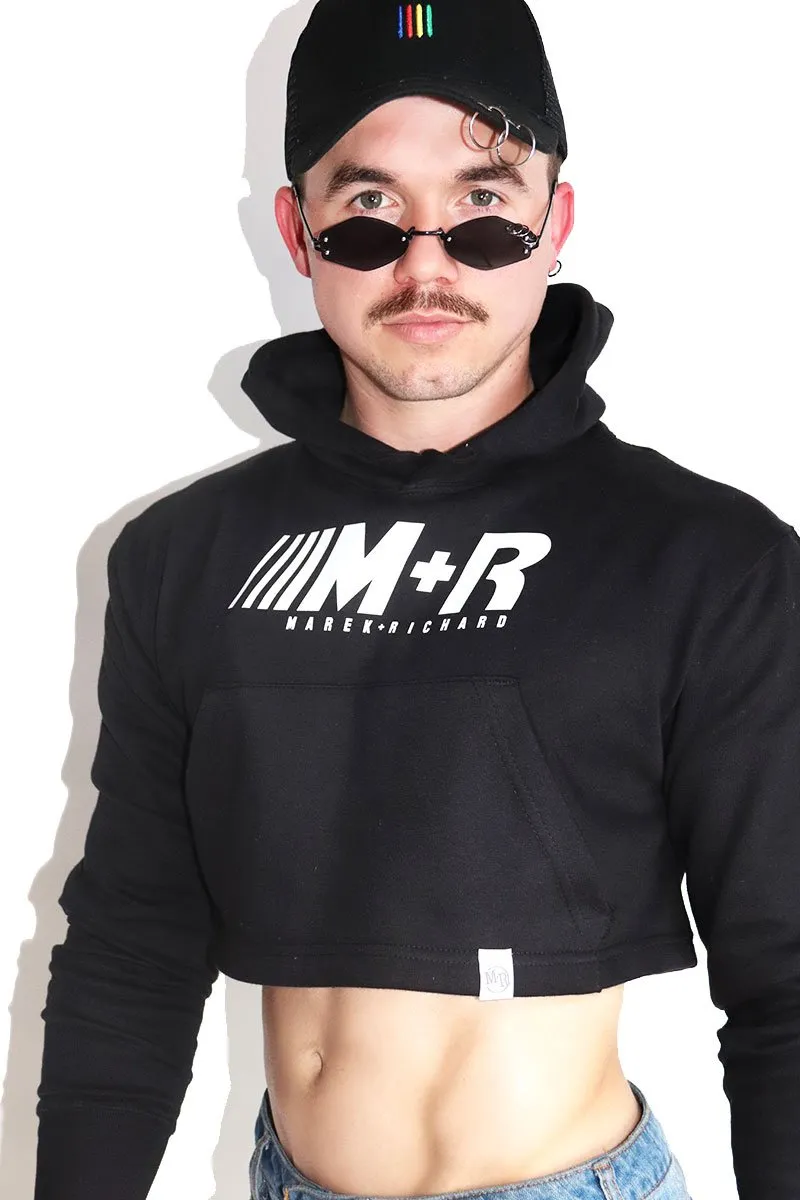 Logo Racing Long Sleeve Crop Hoodie-Black