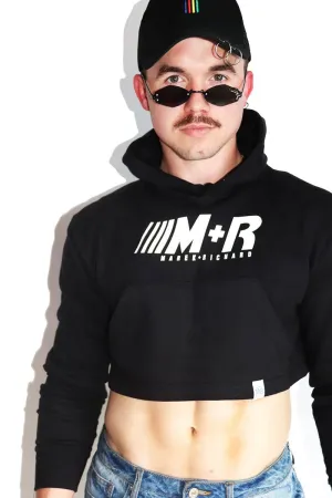 Logo Racing Long Sleeve Crop Hoodie-Black