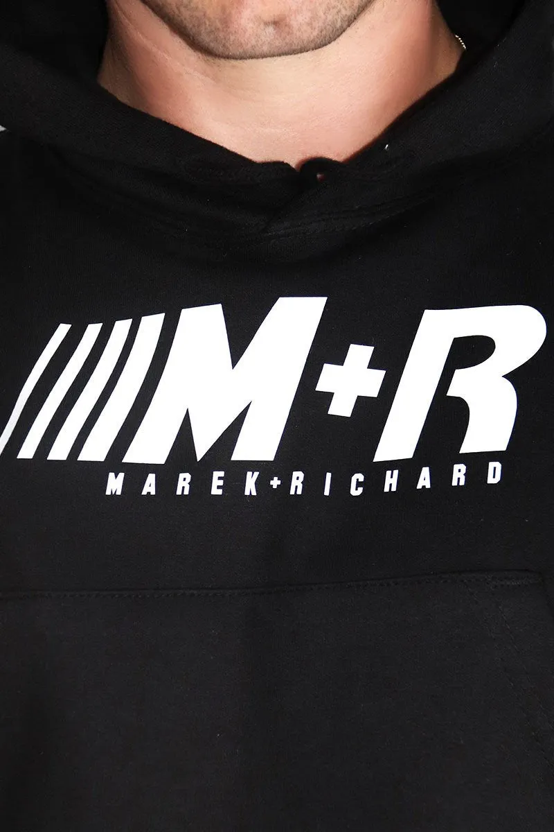Logo Racing Long Sleeve Crop Hoodie-Black