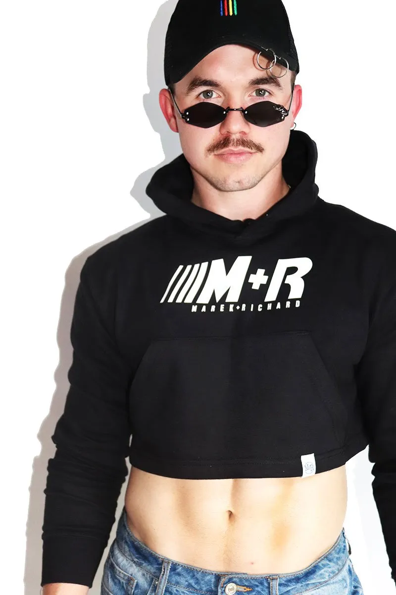 Logo Racing Long Sleeve Crop Hoodie-Black