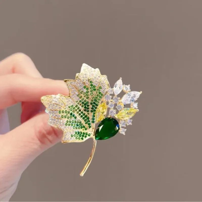 Luxurious Rhinestone Maple Leaf Design Brooch Pins