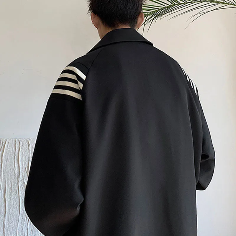 Men's Casual Loose Lapels Contrasting Stripes Zip Closure Baseball Jackets