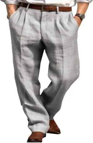 Men's Cotton Linen Baggy Beach Pants Breathable Casual Vacation Trousers Solid Straight Leg Summer Sweatpants
