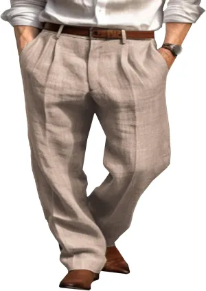 Men's Cotton Linen Baggy Beach Pants Breathable Casual Vacation Trousers Solid Straight Leg Summer Sweatpants
