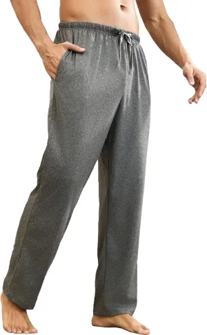 Men's Loose Fit Comfort Indoor Pants Straight Leg Casual Breathable Trousers Basic Jogging Solid Sweatpants