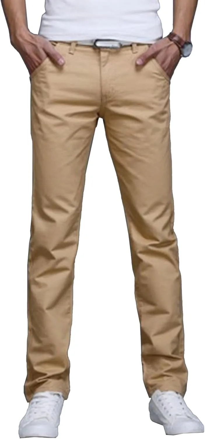 Men's Solid Straight Leg Classic Pants Regular Fit Lightweight Outdoor Trousers Cotton Stretch Summer Pants