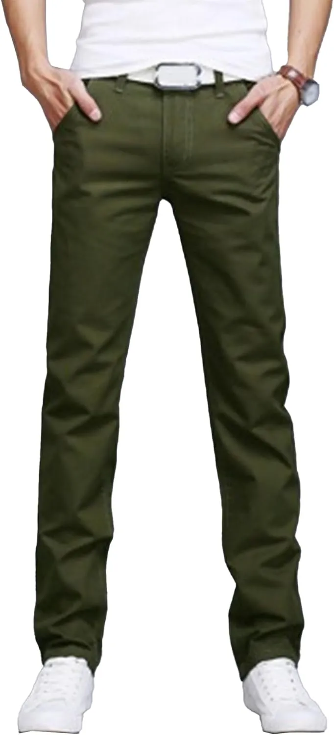 Men's Solid Straight Leg Classic Pants Regular Fit Lightweight Outdoor Trousers Cotton Stretch Summer Pants