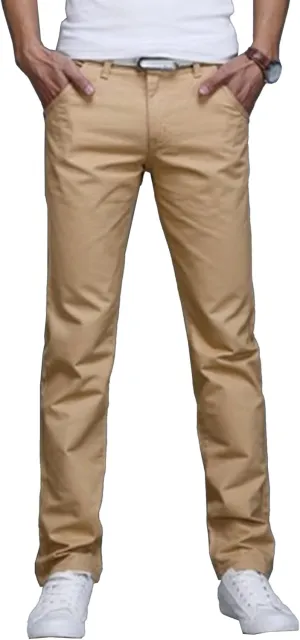 Men's Solid Straight Leg Classic Pants Regular Fit Lightweight Outdoor Trousers Cotton Stretch Summer Pants