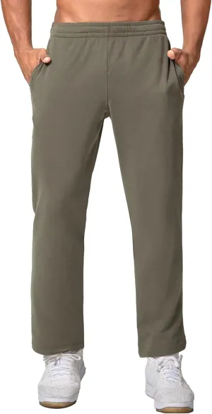 Men's Straight Leg Cotton Casual Athletic Pants Solid Loose Fit Workout Trousers Elastic Waist Outdoor Classic Pants