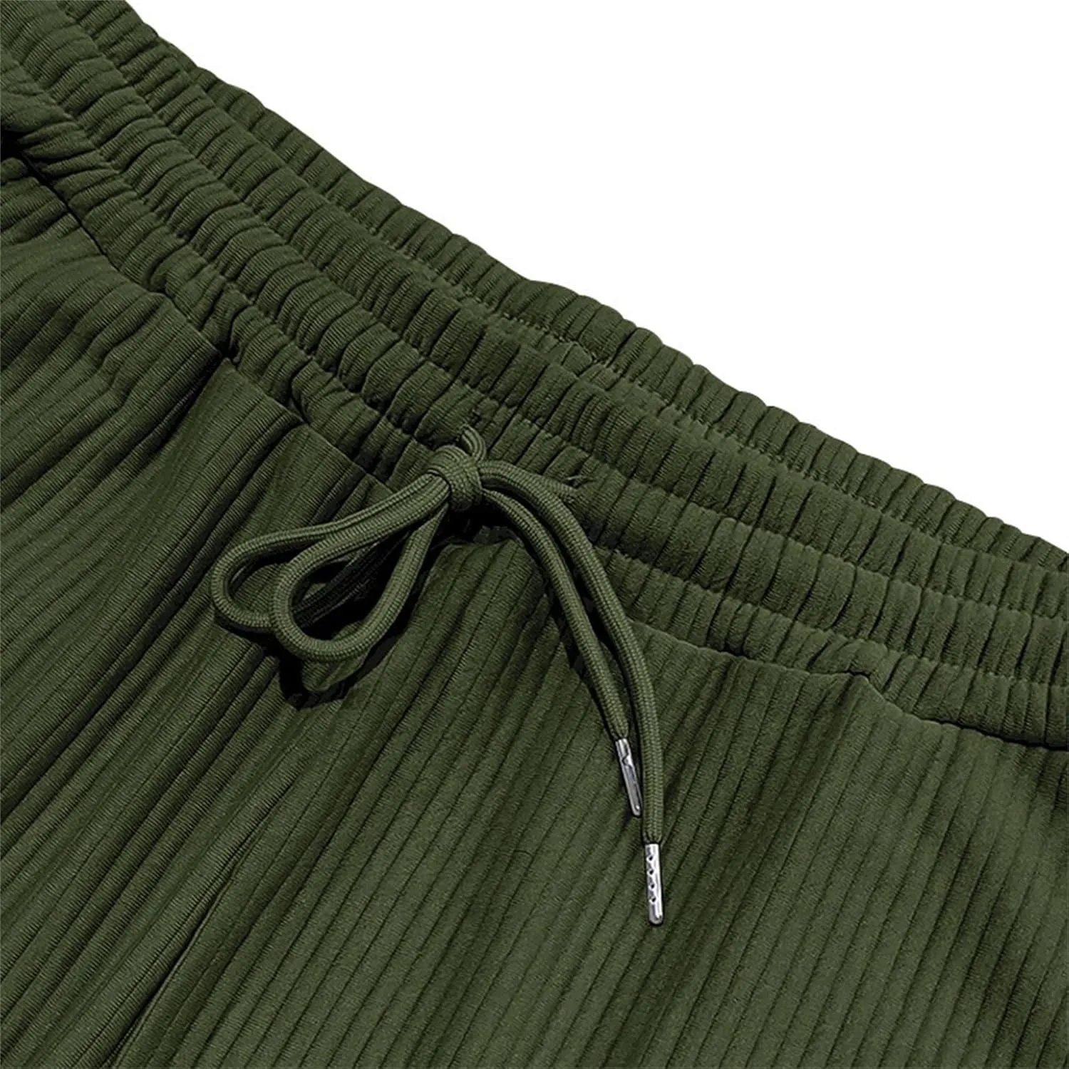 Men's Straight Leg Ribbed Outdoor Pants Casual Solid Textured Trousers Loose Fit Drawstring Comfort Sweatpants