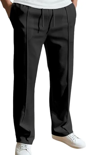 Men's Straight Leg Solid Baggy Pants Elastic Waist Solid Breathable Trousers Casual Drawstring Outdoor Sweatpants