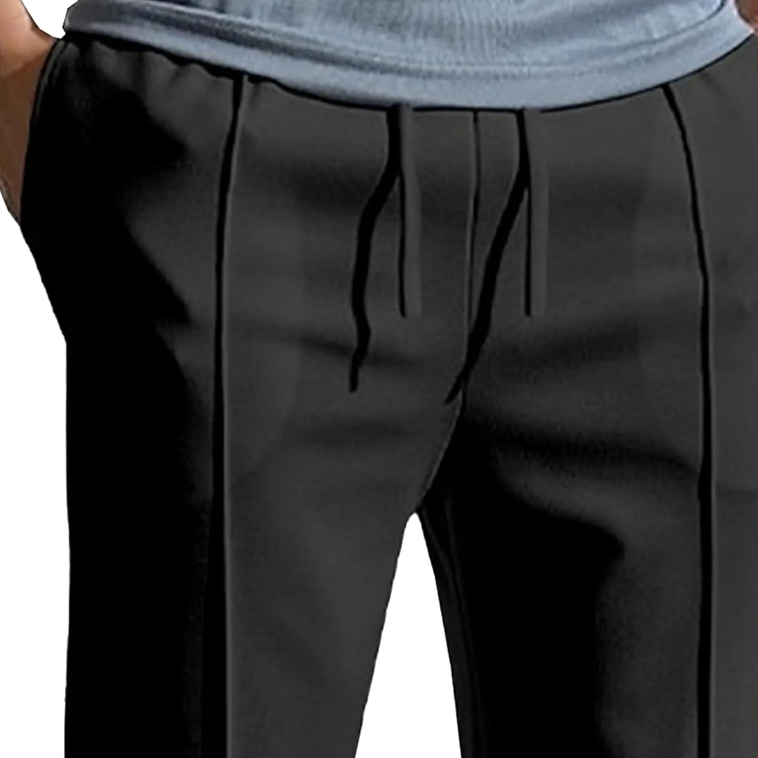 Men's Straight Leg Solid Baggy Pants Elastic Waist Solid Breathable Trousers Casual Drawstring Outdoor Sweatpants