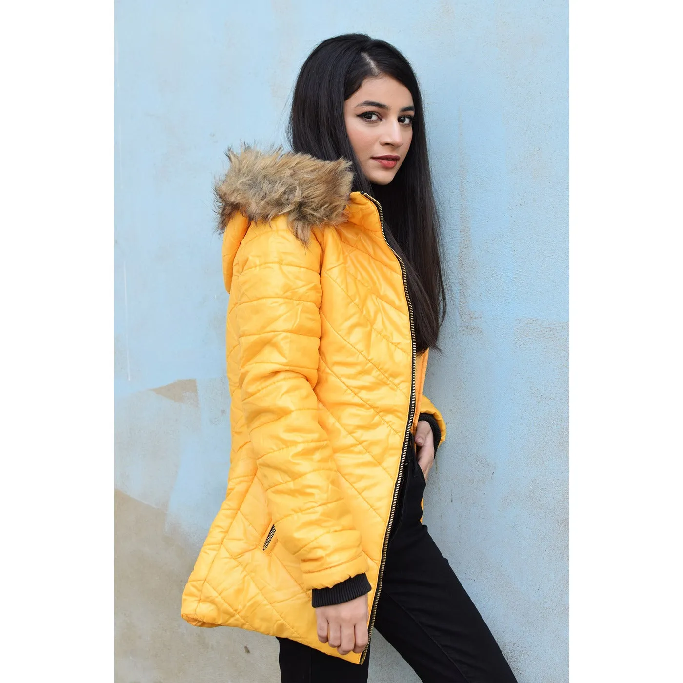 Mustard Hooded Puffer Jacket