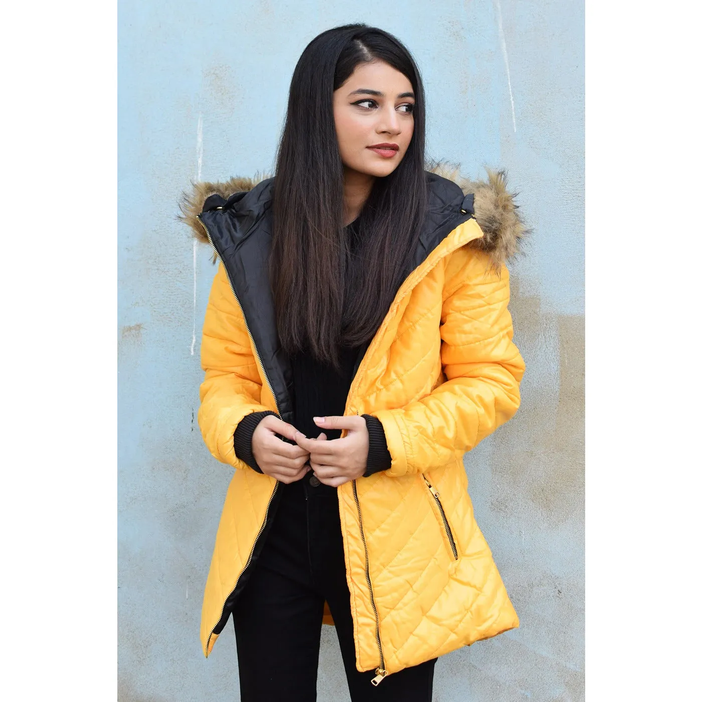 Mustard Hooded Puffer Jacket