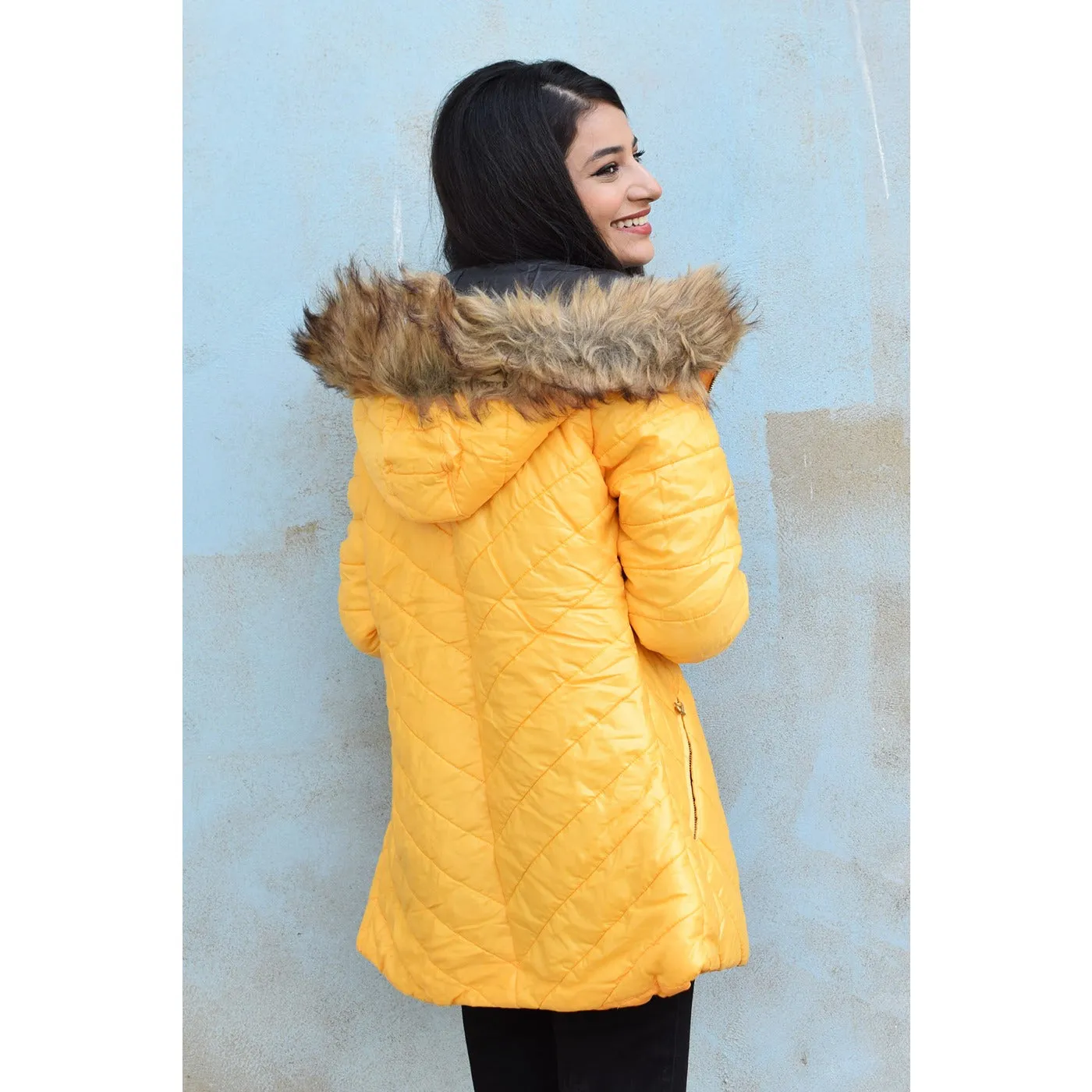 Mustard Hooded Puffer Jacket