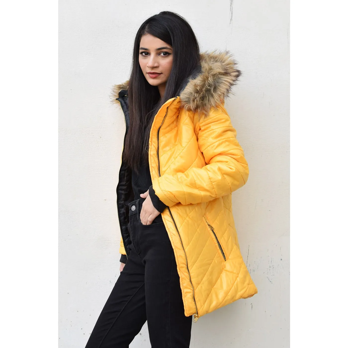 Mustard Hooded Puffer Jacket