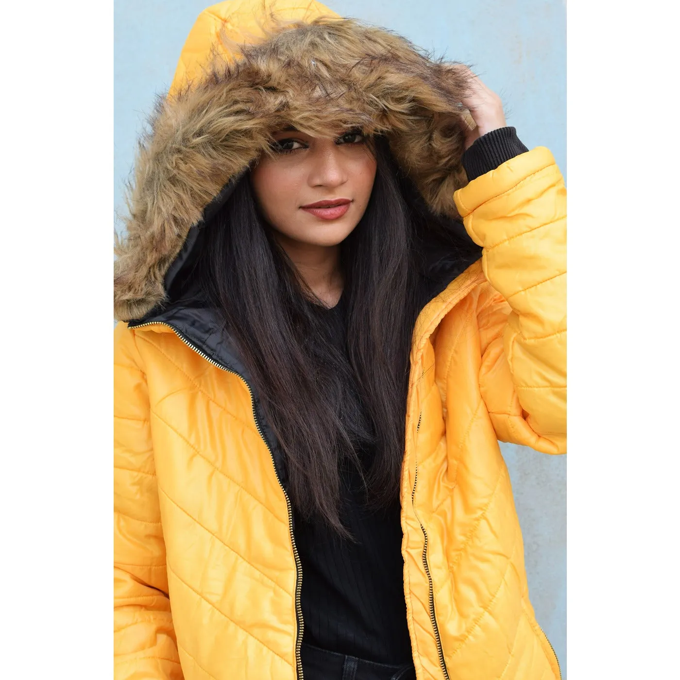 Mustard Hooded Puffer Jacket