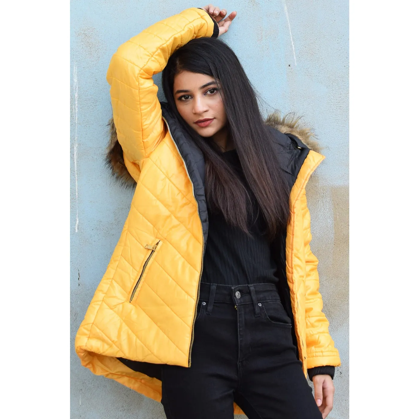 Mustard Hooded Puffer Jacket