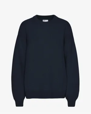 Oversized Merino Wool Crew - Navy Blue