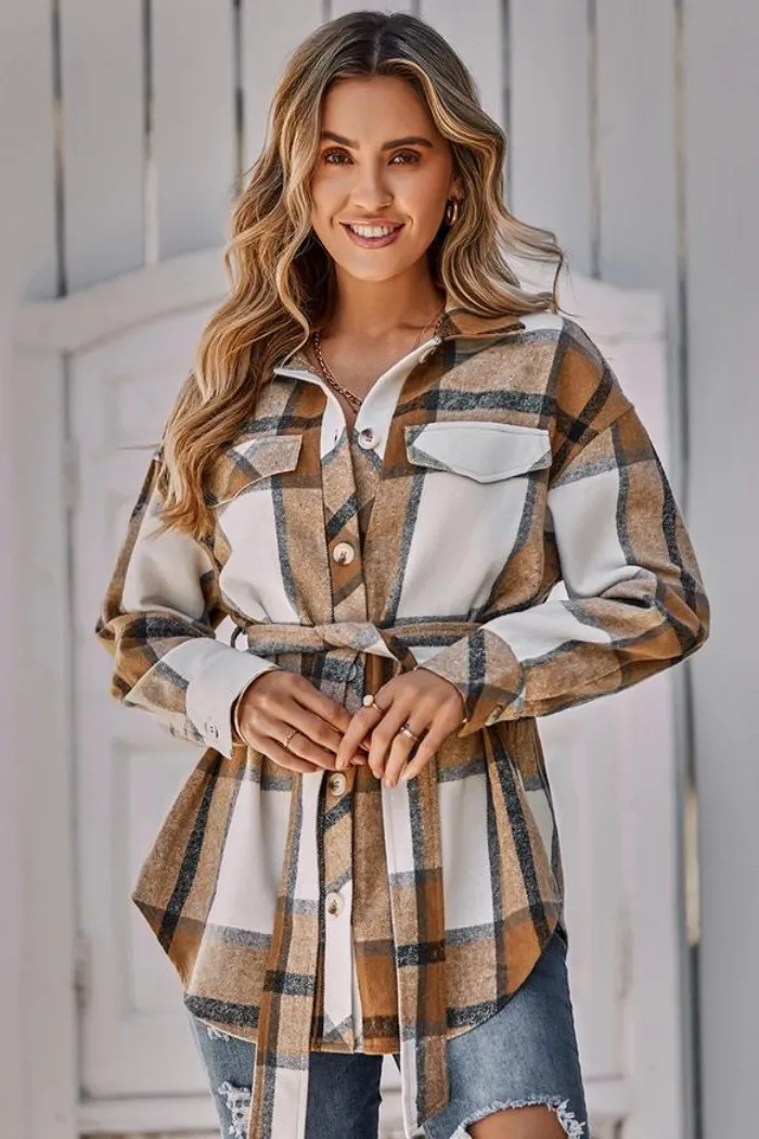 Plaid Pattern Button Closure Casual Jacket
