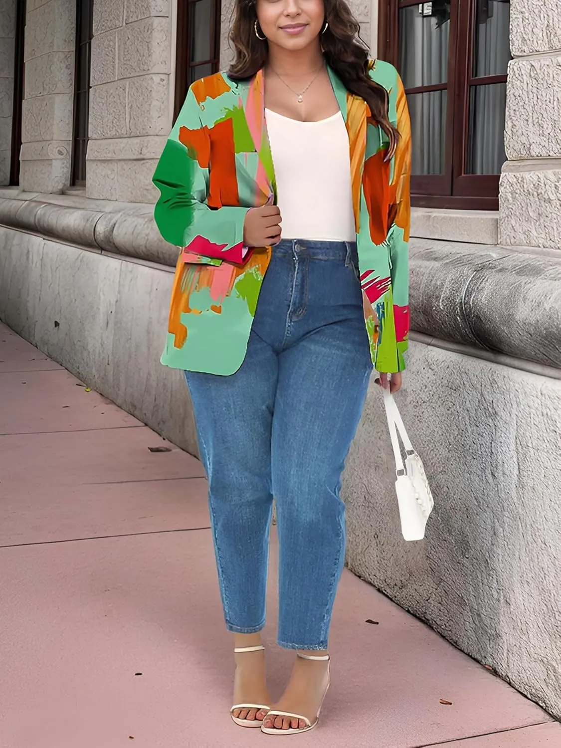 Plus Size Blazers for Curvy Women Sexy Trendy Colorful Oversize Graphic Open Front Jackets