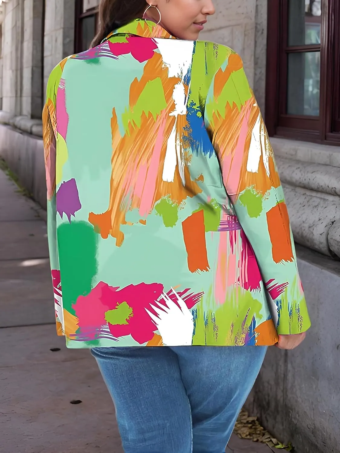 Plus Size Blazers for Curvy Women Sexy Trendy Colorful Oversize Graphic Open Front Jackets